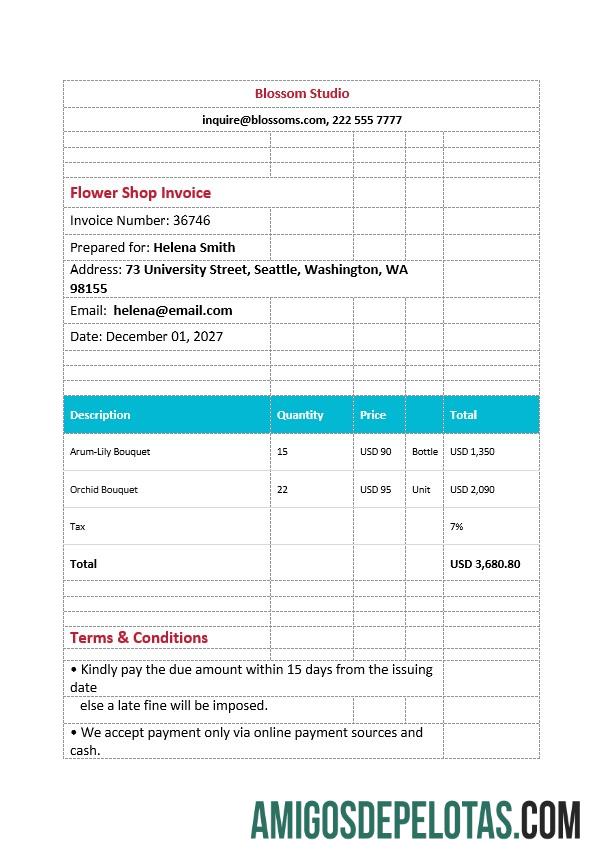 realista Modelo de fatura de floricultura para impressão